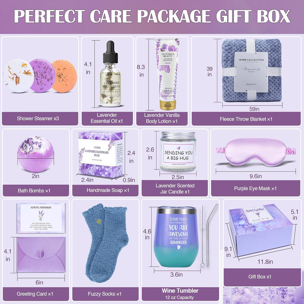 Spa Gift Baskets for Women - Spring Bath and Body Works Set, Relaxing Sympathy Box for Mom, Sister, Wife, Lover