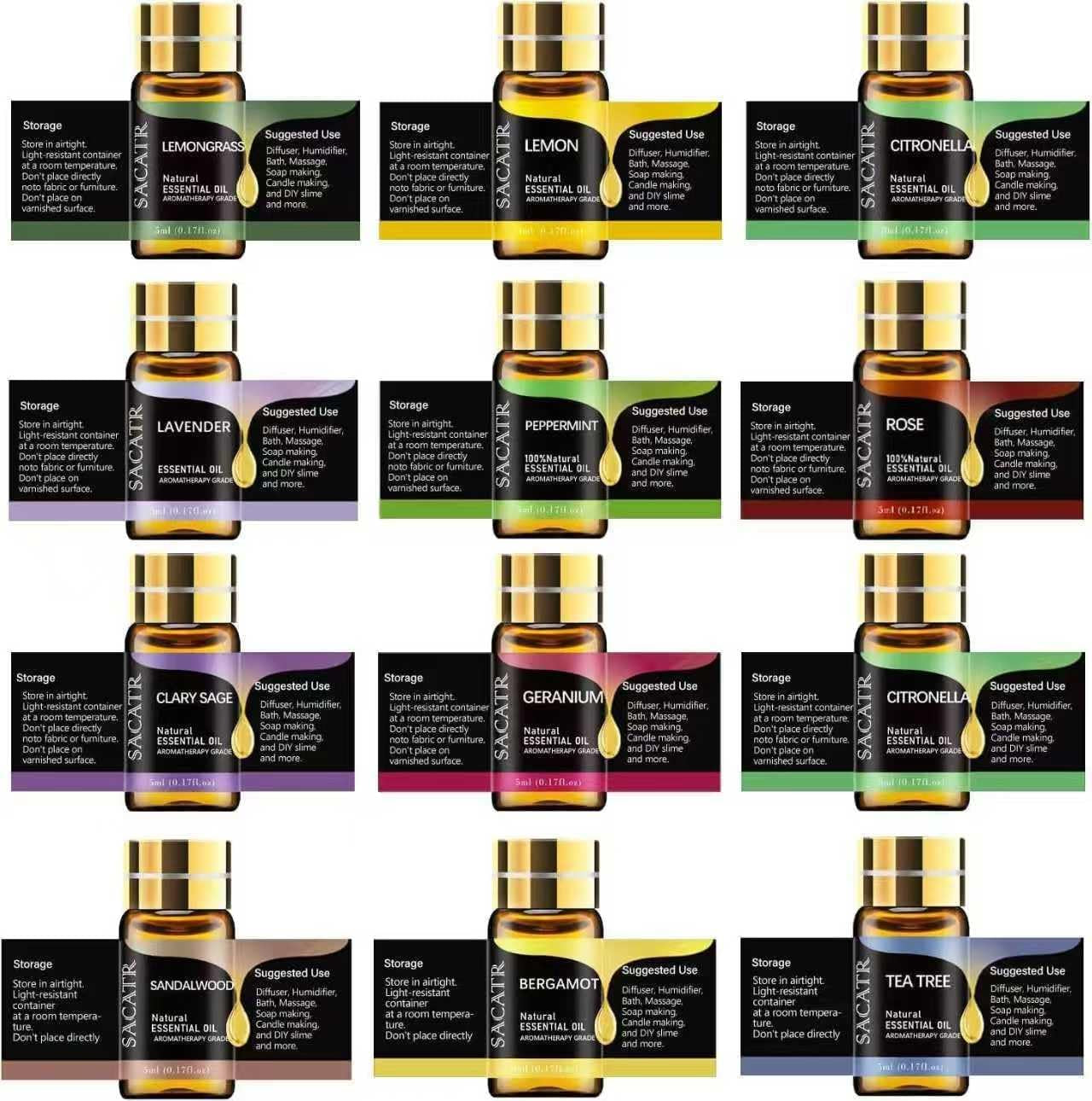 Essential Oils by  Natural Essential Oil Set -12 Essential Oils Gift Set for Diffuser, Massage, Fragrance Oil Scent for DIY Candle and Soap Making (12 * 5ML)