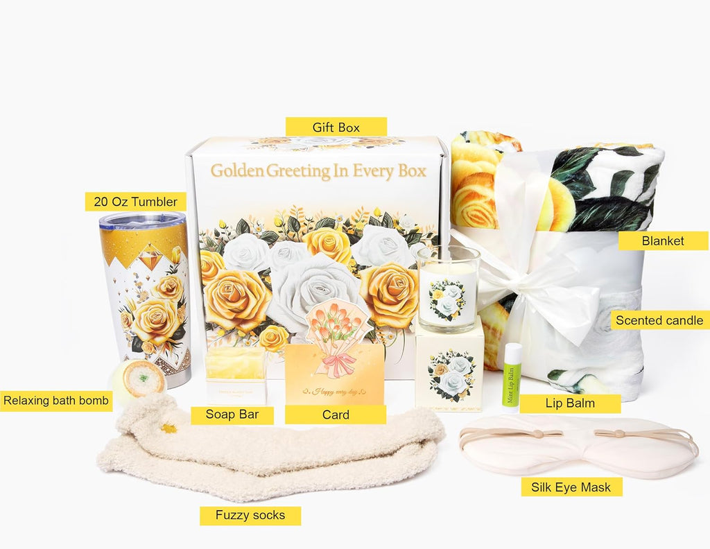 Care Package 9 Pcs- Self Care Kit Birthday Basket for Women, Unique Get Well Soon Gift Baskets for Women, Thank You Box, Spa Gift Set Bundle for Mom, Her, Wife, Girlfriend, Coworker (White)